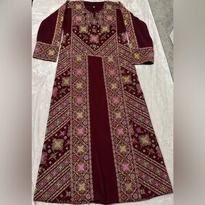 Embroidered Burgundy and Pink Dress